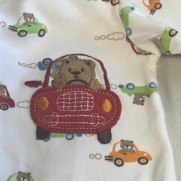 Pekkle - Playful car Print White and Blue Footie Pajamas - Picture 3 of 4